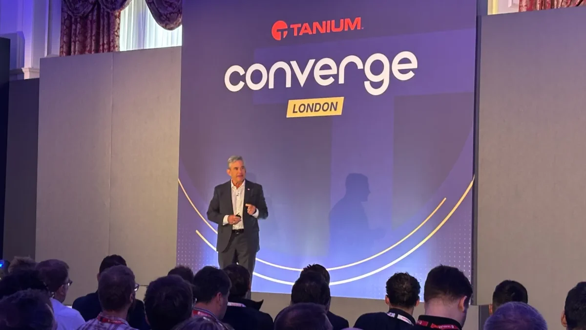 Dan Streetman on stage at Tanium Converge London