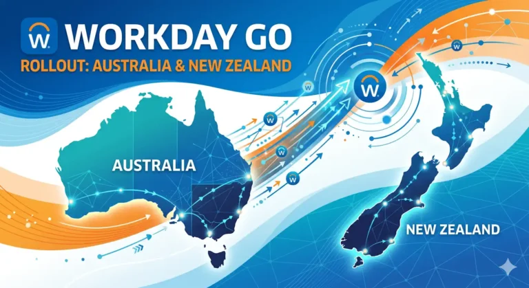 simple, abstract image showing Workday GO rollout into Australia and New Zealand