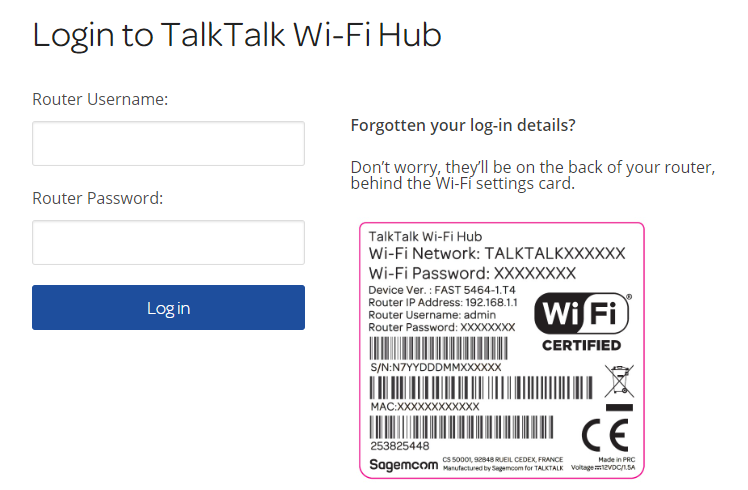 TalkTalk Router Login Page