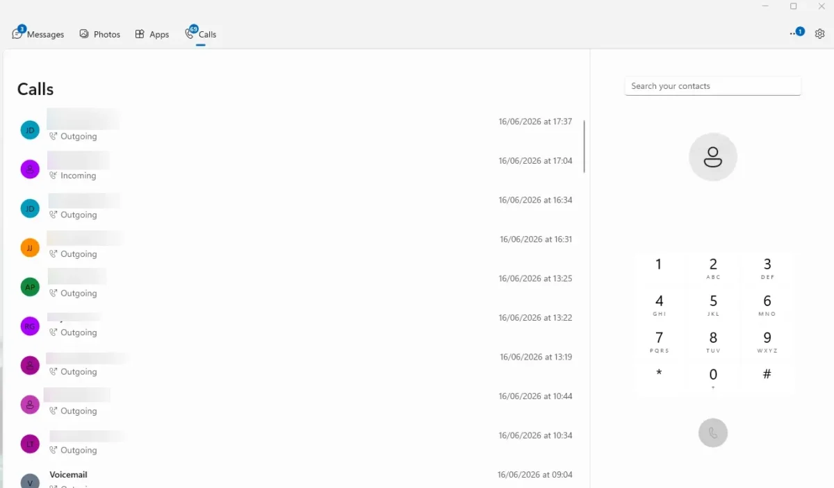 Calls on Microsoft Phone link
