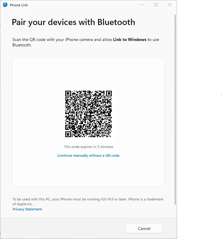 Phone link QR code for iPhone