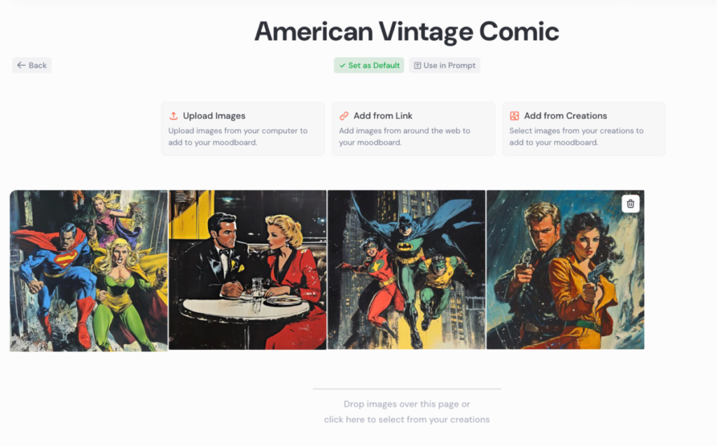 Midjourney Moodboard of American vintage comics