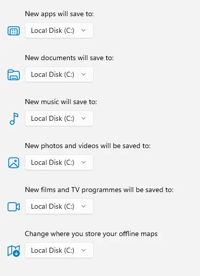 Where new content is saved in storage windows