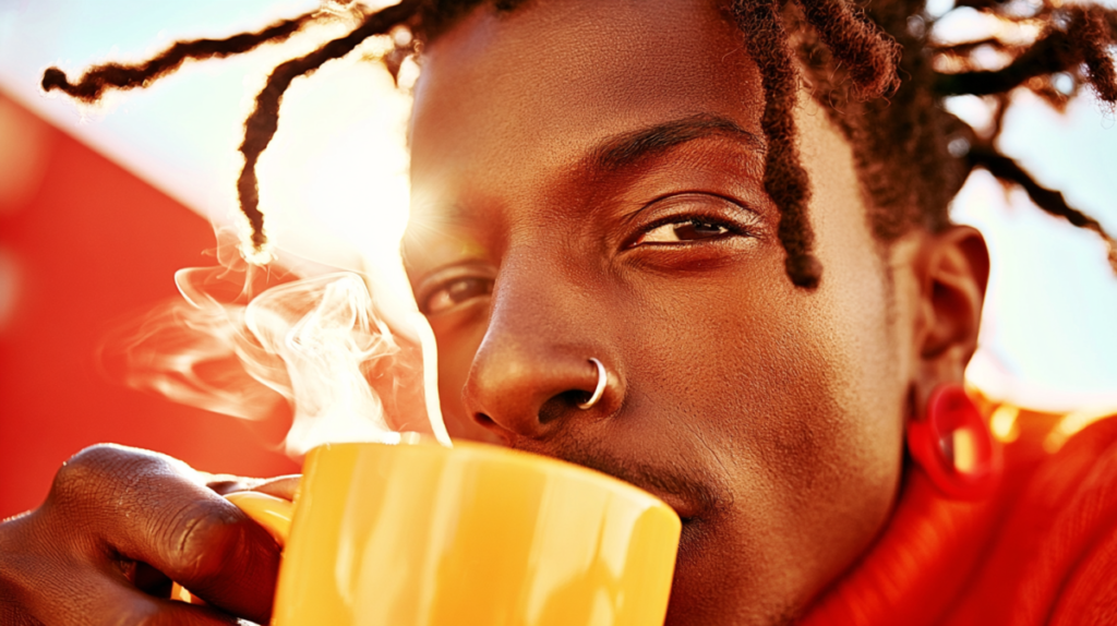 Midjourney image of a man drinking coffee