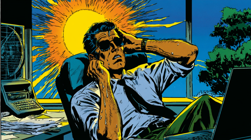 Midjourney image of man in office in vintage comic style