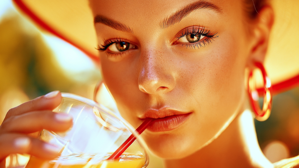 Midjourney generated image of a woman drinking a smoothie