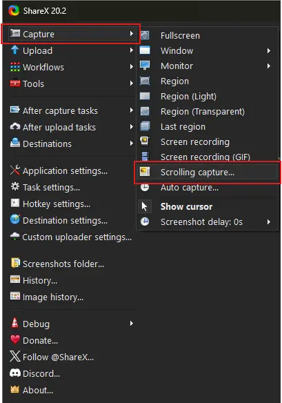 capture and scrolling capture in ShareX