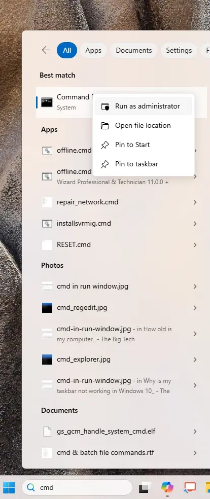 command prompt run as admin