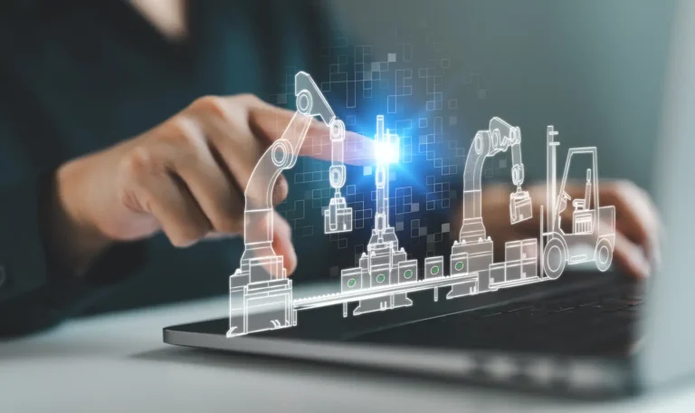 industry erp shown by operator's figure on virtual industrial landscape