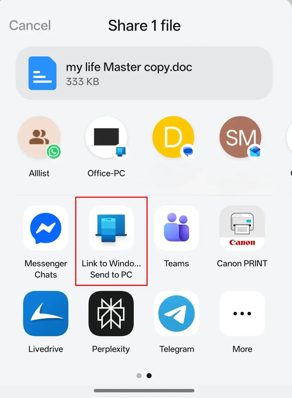 link to windows on phone