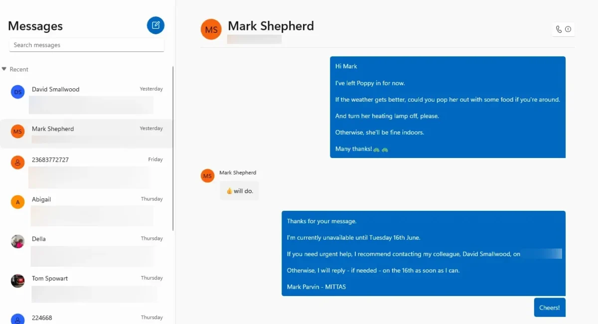 messages in phone link