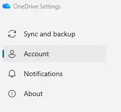 onedrive account in left hand pane