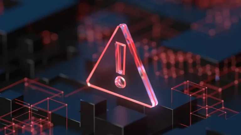 red exclamation mark in triangle to indicate ransomware attack