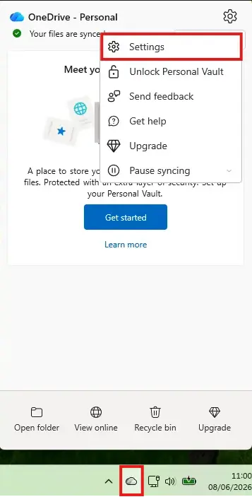 right click on the onedrive icon and select settings
