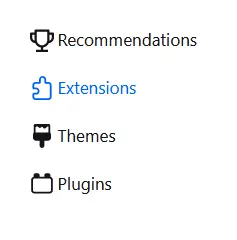 Extensions list in Firefox