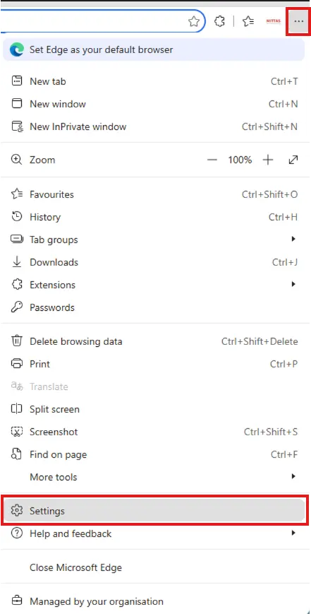 Settings in Microsoft Edge