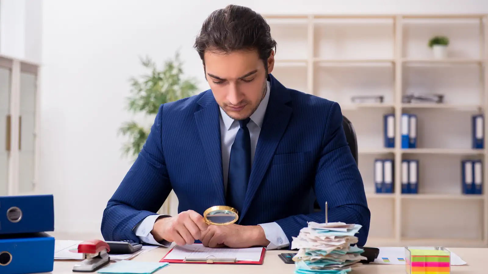 ai fake receipt spotting by man in suit at a desk