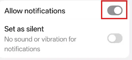allow notification switch in android chrome