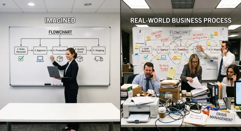 image that shows how real-world business processes are never quite as neat as when they're imagined