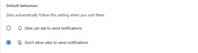 dont allow sites to send notifications in chrome