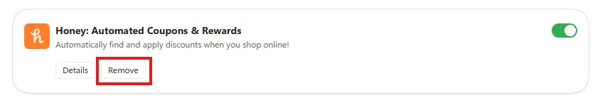 extensions in edge and the remove button