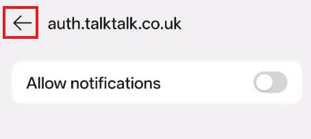 greyed out notification toggle switch and back button for android chrome