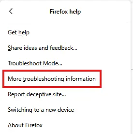 more troubleshooting information in firefox
