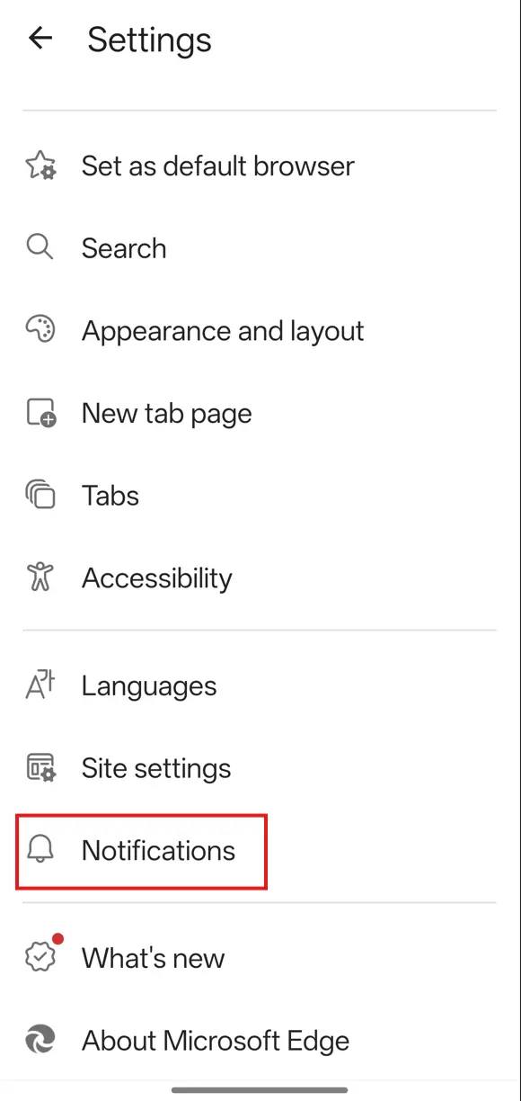 notification option in edge on Android