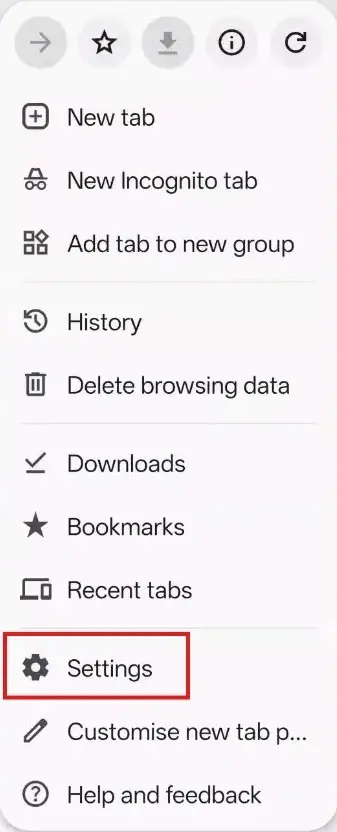 setting in chrome on android phone