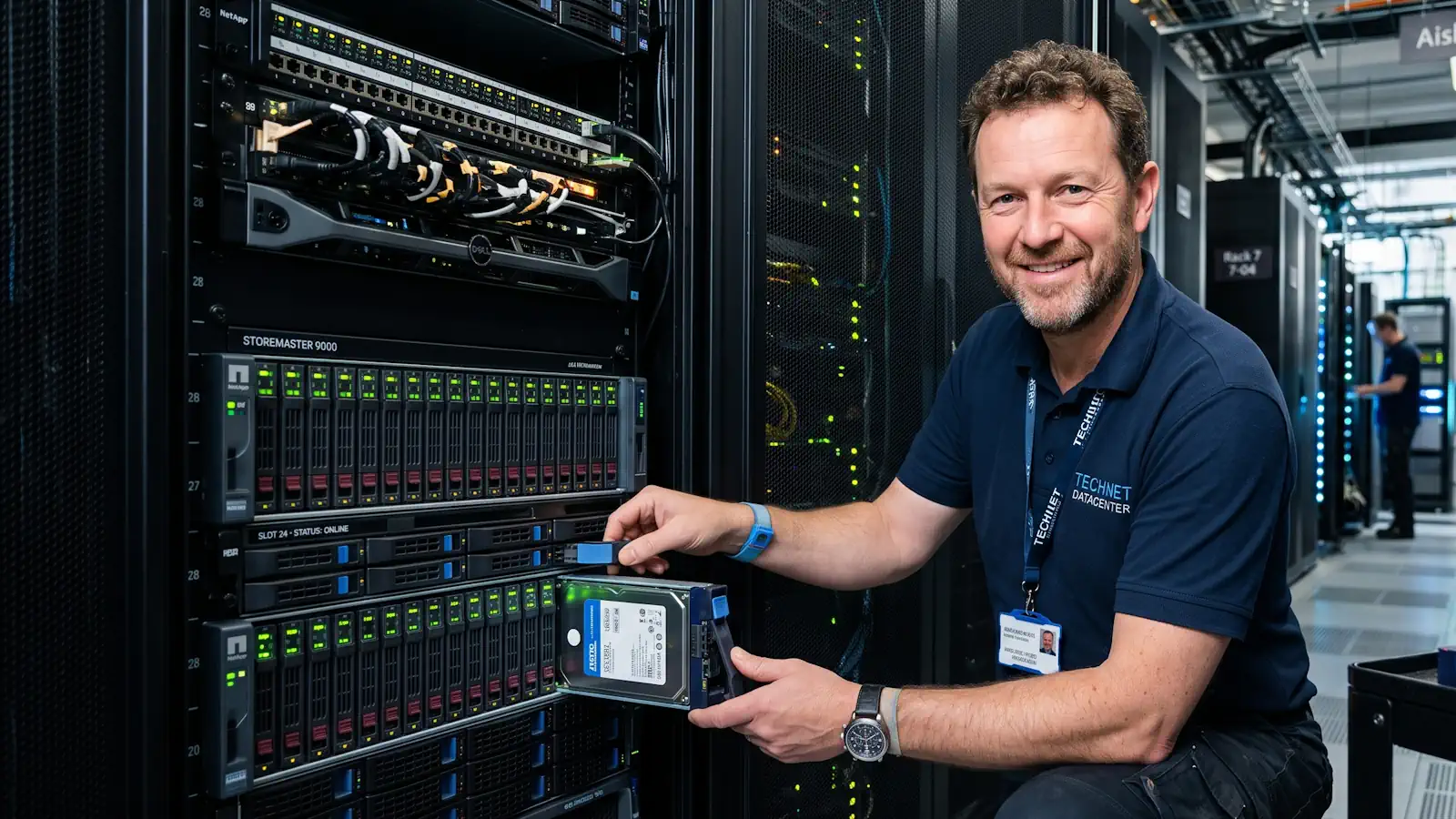 T admin replacing a drive in a storage array in an data center