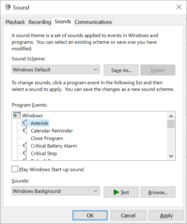 Windows sound control panel
