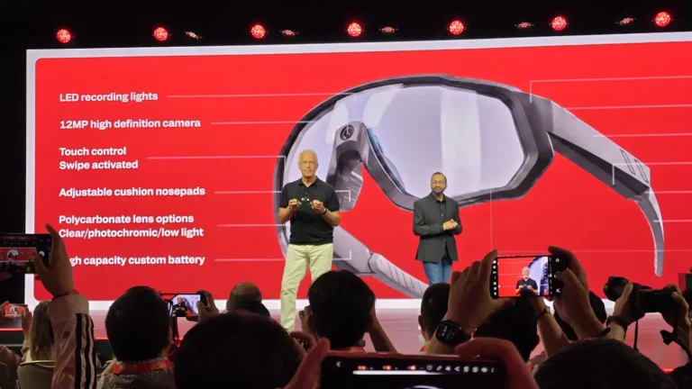 Robin Totterman, Founder and Executive Chairman of InSpecs, on-stage at Snapdragon Summit 2026 with the new glasses (image: TechFinitive)