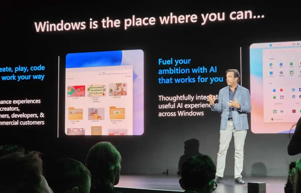 Microsoft's Mark Linton on stage at IFA 2026 as part of Acer's press conference