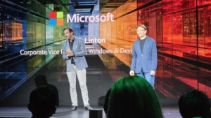 Microsoft Windows 11 lead Mark Linton on stage with Acer CEO Jason Chen at IFA 2026
