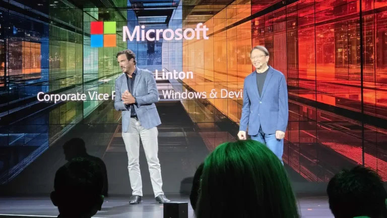 Microsoft Windows 11 lead Mark Linton on stage with Acer CEO Jason Chen at IFA 2026