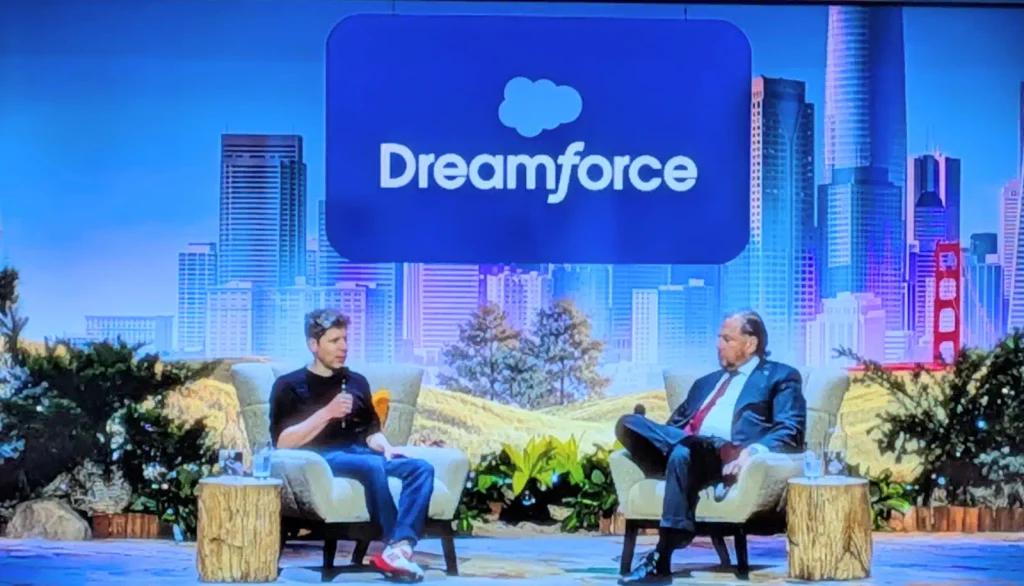Sam Altman speaking with Marc Benioff at Dreamforce 2026