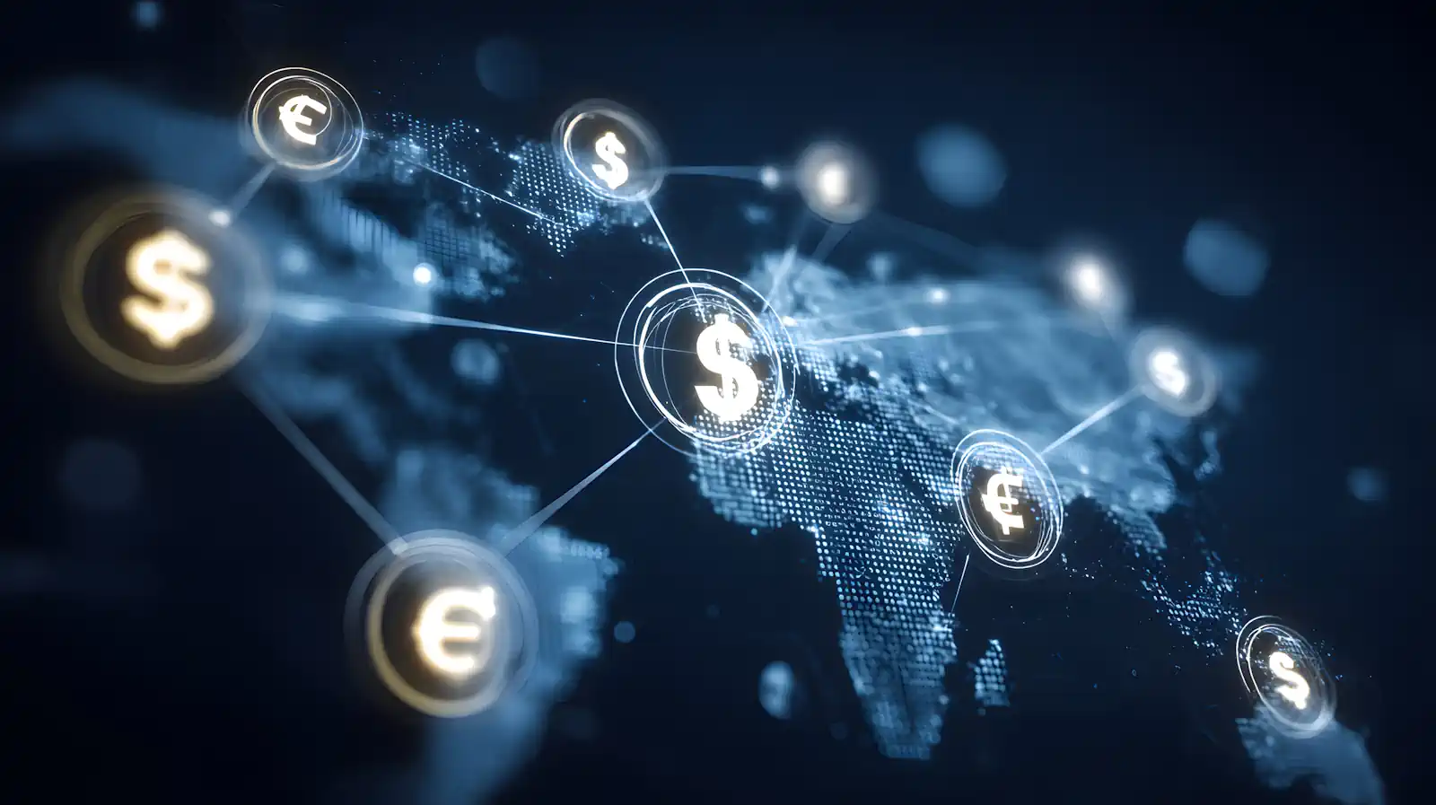 Global financial network concept connecting worldwide economy through international money transfer