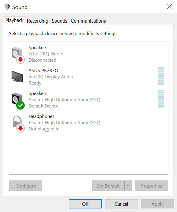 Windows sound control panel