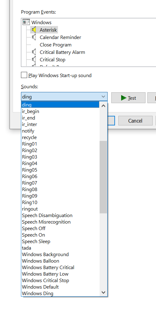 Windows sound control panel options