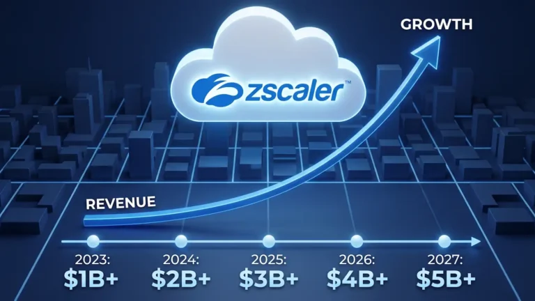 Zscaler's logo against a backdrop of rising revenues