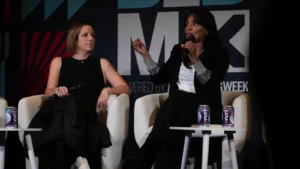 R-ai CEO Izzie Rivers with NetApp's Sue Pulendran at Advertising Week