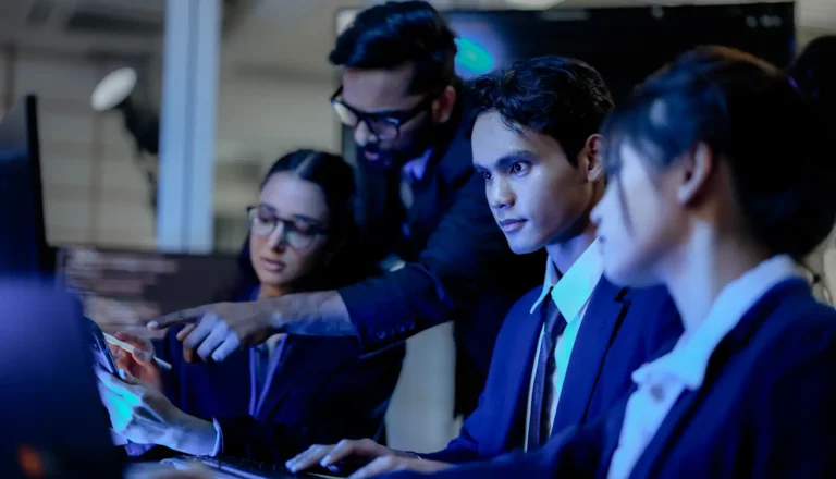 Cybersecurity analysts executing threat mitigation protocols in security operations center